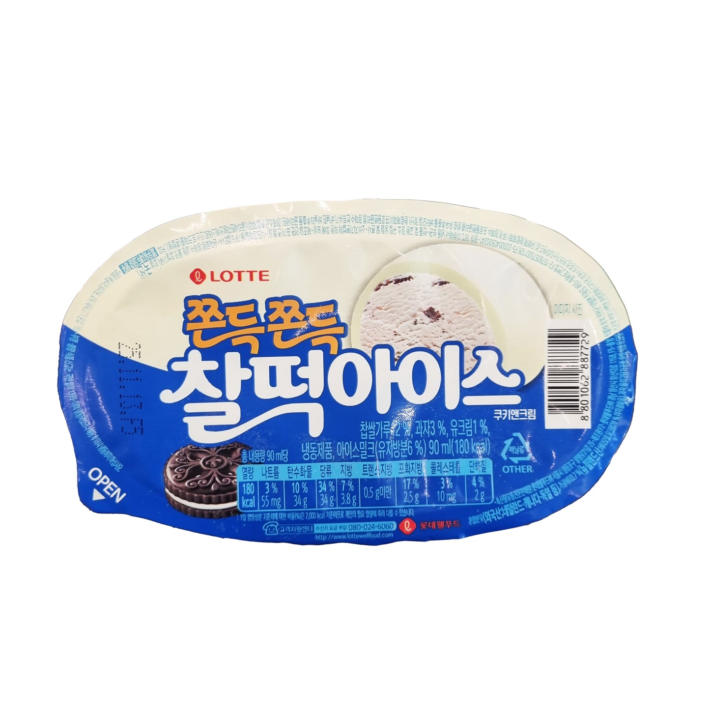 LOTTE Chal-teok cookie & cream 찰떡아이스 쿠키앤크림 90ml